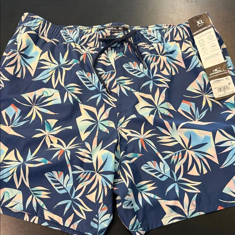 O'Neill Men's Hermosa Navy Hawaiian Print Lined Board Shorts NWT
